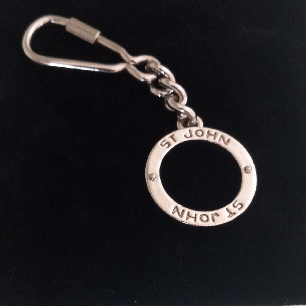ST JOHN Vintage Logo Circular Silver-Tone Keyring